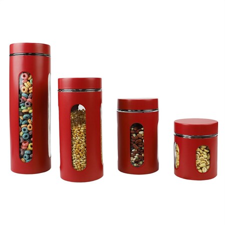 Home Basics 4 Piece Essence Collection Stainless Steel Canister Set, Red CS44608